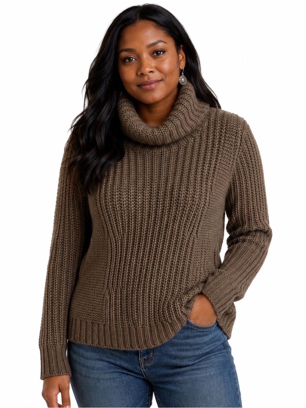 Banana Republic Merino Wool Alpaca Chunky Turtleneck Sweater Brown M